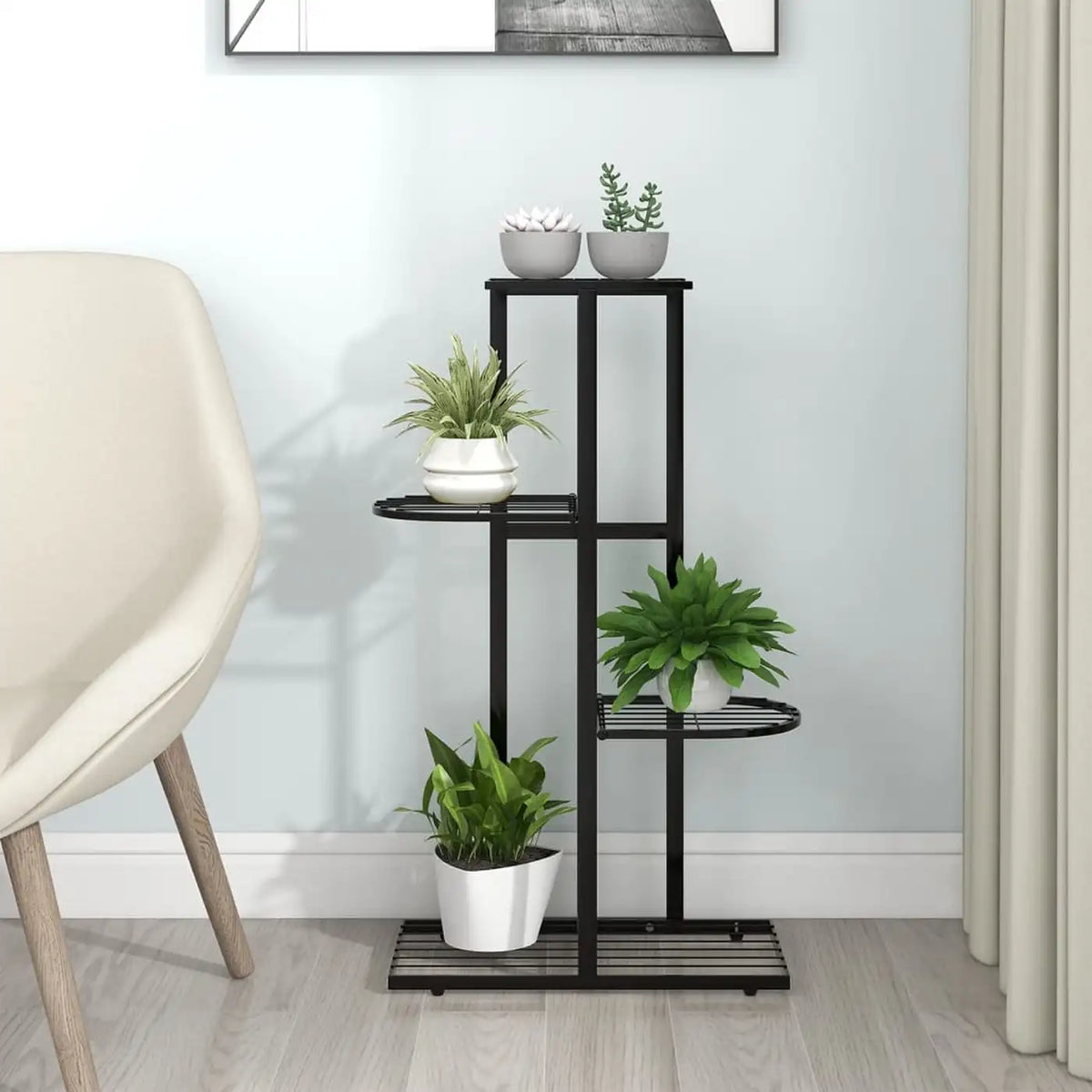 Support à plantes Minghou - 4 niveaux pour 5 pots - 22,1 × 42,9 × 76 cm - Noir