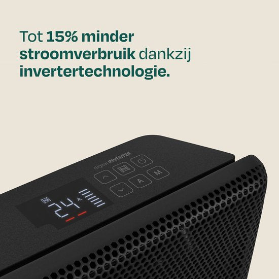 Radiateur électrique de luxe VONROC – Panneau en tissu – Onduleur – 2 500 W – 30 m² – Noir – Wi-Fi