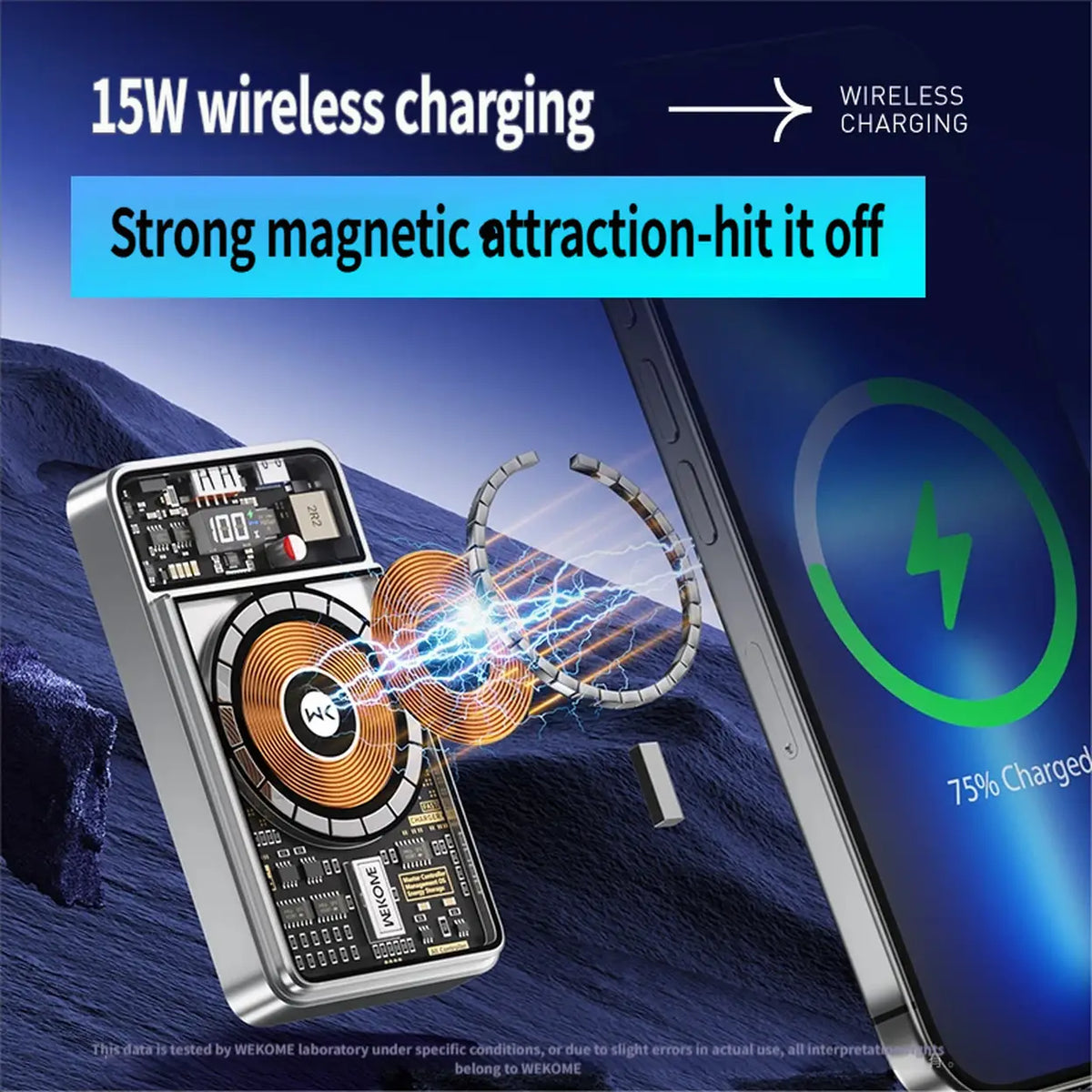 WEKOME Pioneer 10 000 mAh, batterie externe magnétique trois-en-un WP-38, compatible avec les téléphones Apple, Huawei, Samsung et Xiaomi