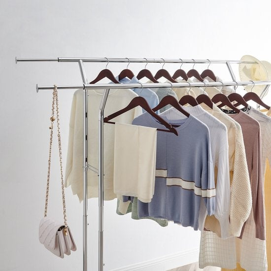O'DADDY® Clothes Rack - Support de penderie - Double tige - Extensible et ajustable - Design stable - Capacité de charge de 110 kg - Métal - Argent