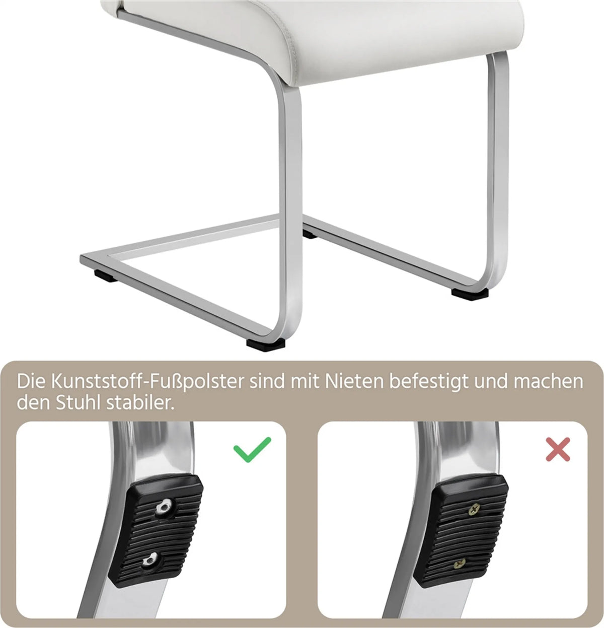 Yaheetech Lot de 2 chaises de salle à manger à pied en porte-à-faux – Simili cuir blanc avec structure métallique – Capacité de charge de 135 kg