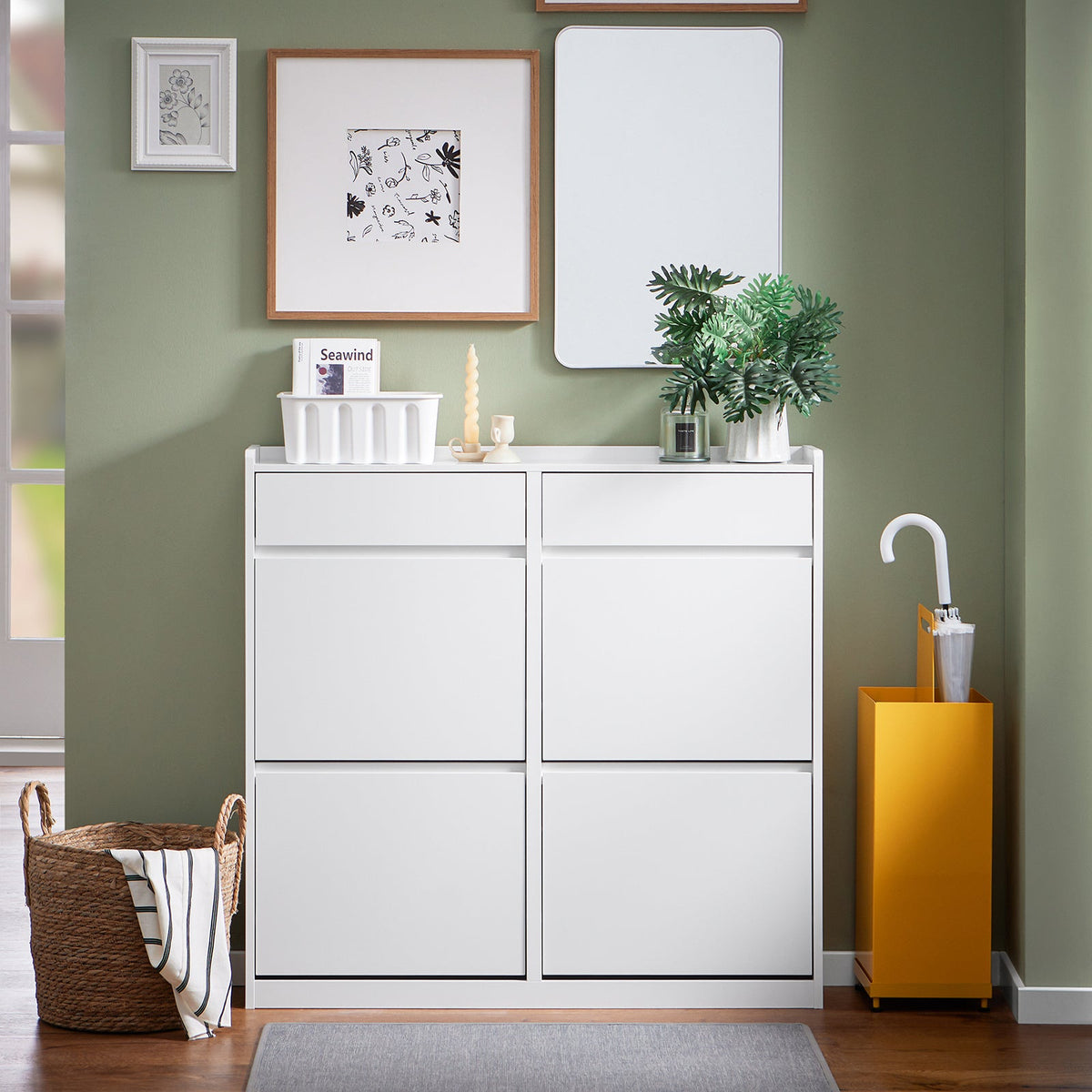 SoBuy Armoire à chaussures - FSR169-W - 4 volets inclus - 98 x 95 x 19 cm - Blanc