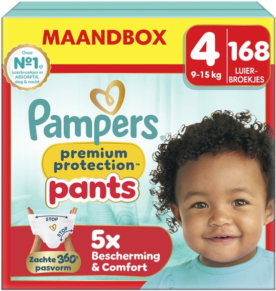 Pampers Premium Protection Pants, taille 4, 168 couches-culottes, 9 kg à 15 kg