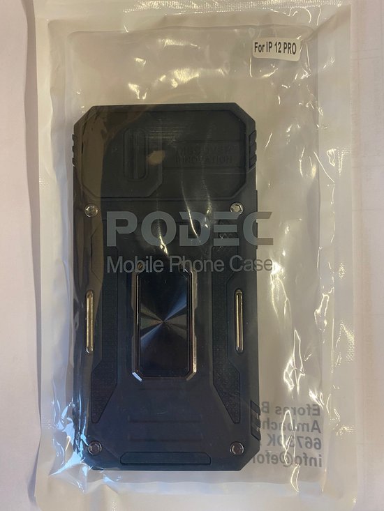 Podec Case suitable for iPhone 12 Pro Black Phone Case - Anti-Shock Case Cover Hybrid Armor Case with Kickstand Ring with Screen Protector