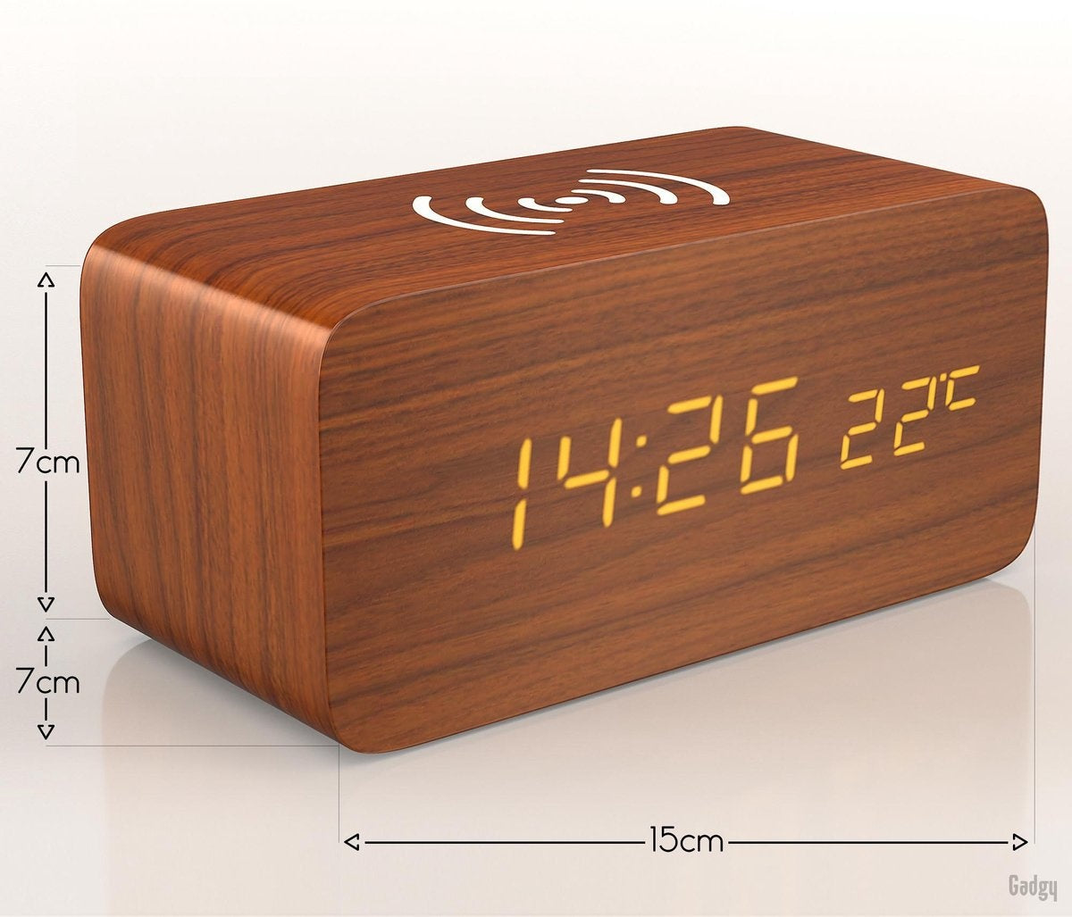 Gadgy Digitale Wekker met Draadloze Oplader - Houten Wekker met Eco Stand - Alarmklok met Temperatuur Datum en Tijd - Cadeau voor Vrouw en Man