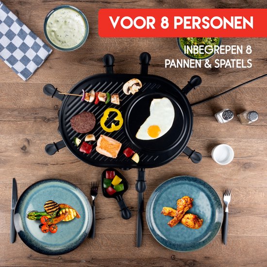 Ensemble gourmet Alpina pour 8 personnes - Kit gourmet - Plaque de cuisson avec poêlons et spatules - Gril à raclette pour repas gastronomiques - 1 200 W