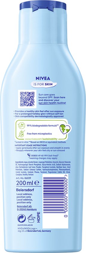 NIVEA SUN Lotion hydratante après-soleil Bronze - Hydrate, apaise et fait bronzer - À l'aloe vera et à l'extrait de pro-mélanine - 200 ml