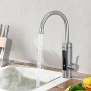 Robinet de cuisine électrique HOMELODY avec chauffe-eau instantané - 3 000 W - 230 V - Écran LED - Acier inoxydable - Argent brossé