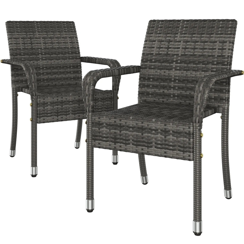 Yaheetech Lot de 2 chaises de jardin empilables en rotin PE 58 x 58 x 84 cm – Gris chaleureux – Rotin et métal