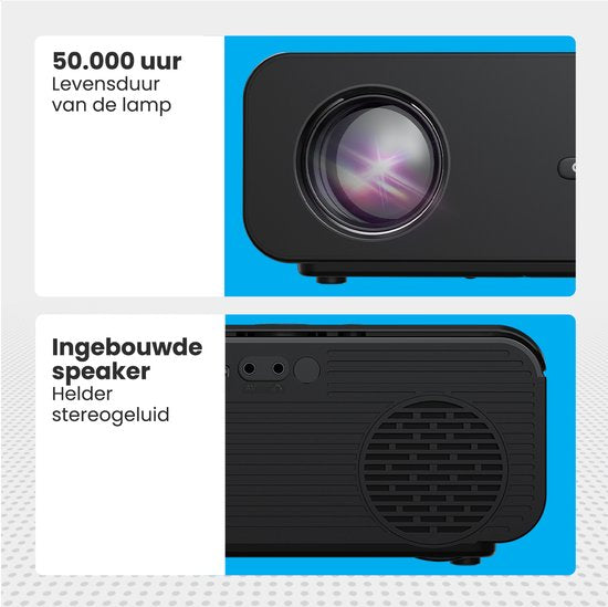 Auronic Beamer 10 000 lumens - 1080p Full HD - Diffusion depuis votre téléphone - Wi-Fi - Mini-projecteur intelligent - Câble HDMI - Télécommande - Noir