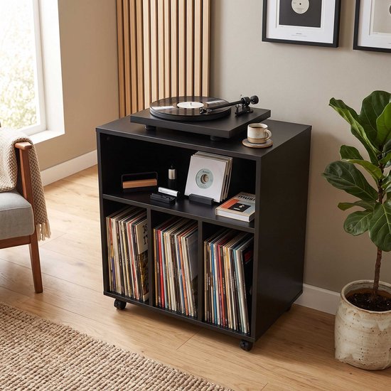 VDD - Armoire - Armoire de rangement - Système de rangement pour vinyles - Armoire pour vinyles - Noir - Sur roulettes