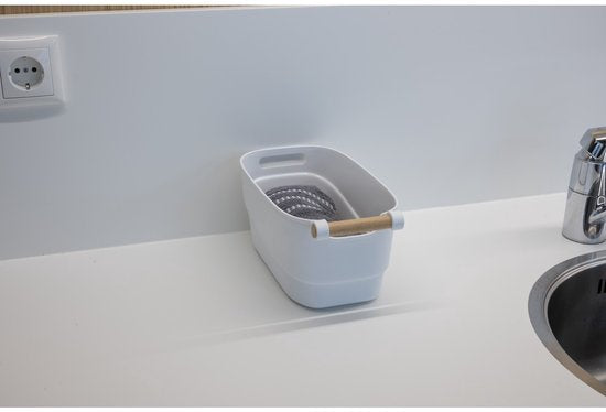 Panier de rangement Alpina - 27 x 14,5 x 12 cm - Plastique - Poignée en bois
