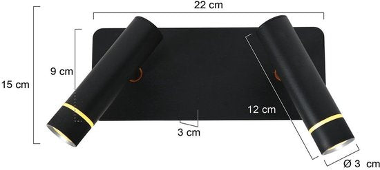 Applique murale Steinhauer Volari 4713ZW noire à 2 lumières, en plastique et métal, orientable et inclinable, éclairage d'intérieur moderne avec modules LED à intensité variable