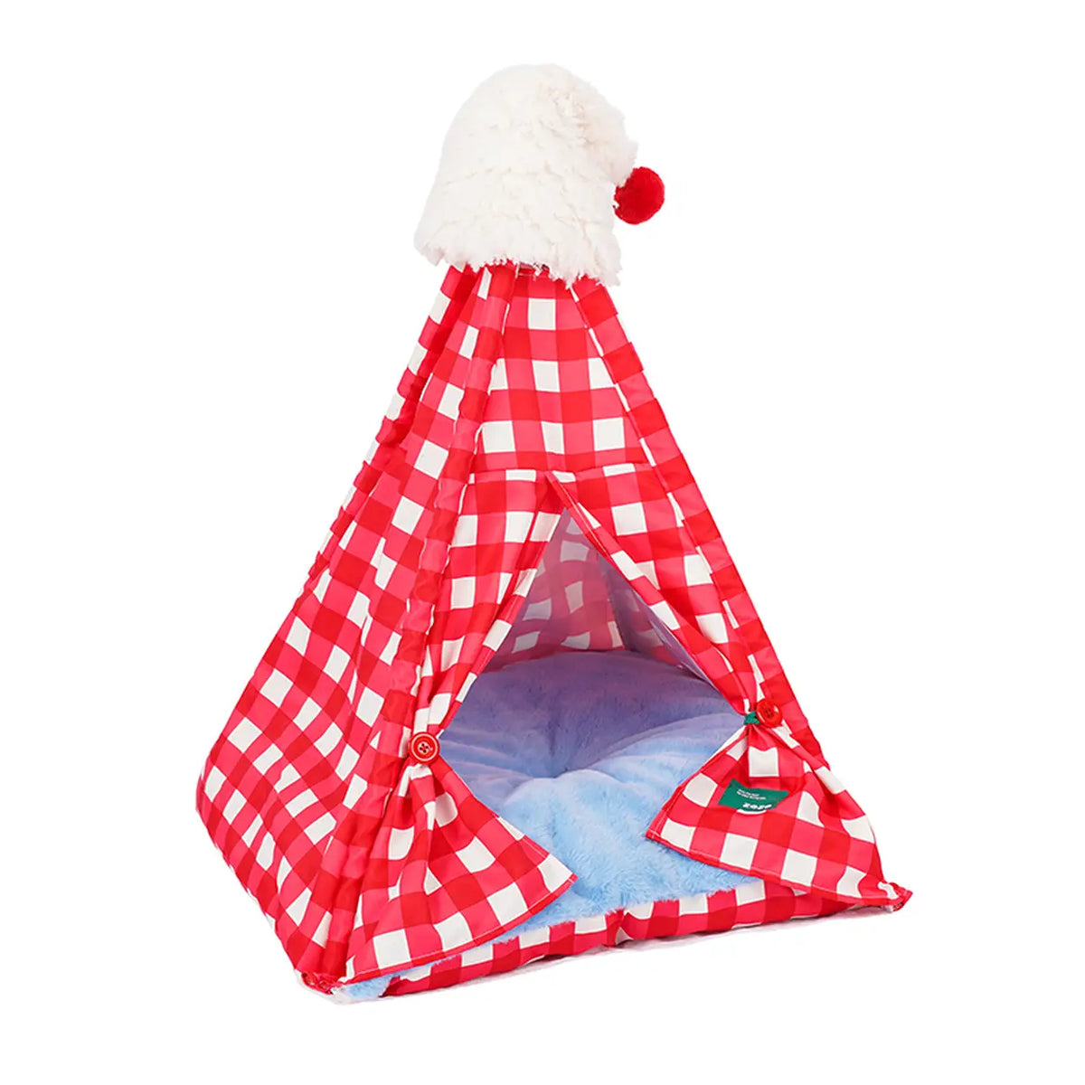 Tente pour animaux de compagnie Zeze avec bonnet de Noël - à carreaux rouges et blancs - 60 × 60 × 78 cm