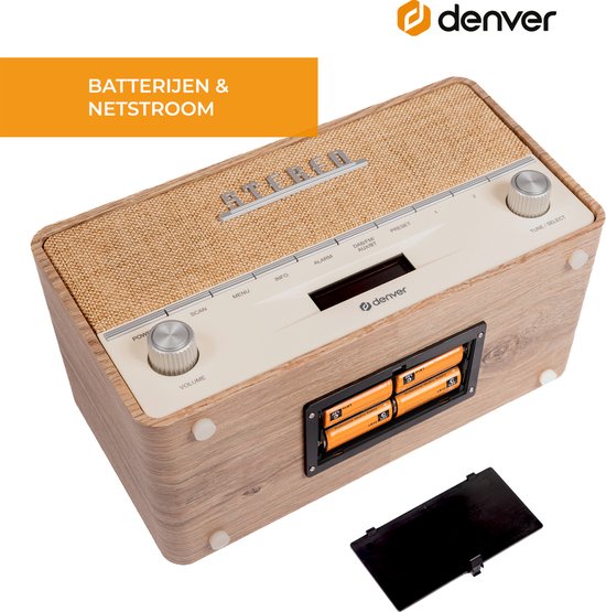 Denver DAB Radio XL - Radio rétro - Bluetooth - DAB+/ FM - Batteries et secteur - DAB36LW