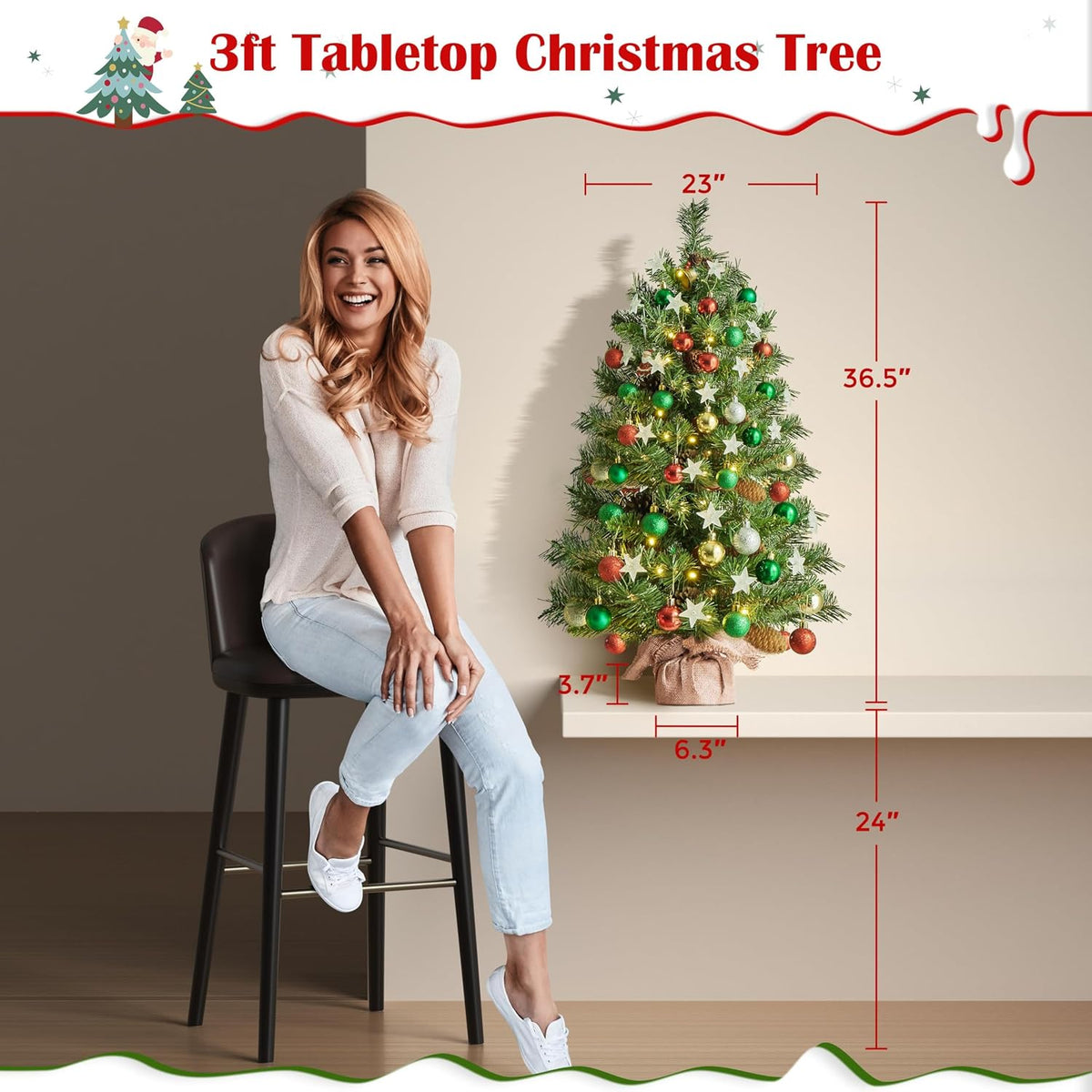 Sapin de Noël artificiel Yaheetech - Lot de 2 - 91,5 cm - 50 LED blanc chaud - Pommes de pin - Vert