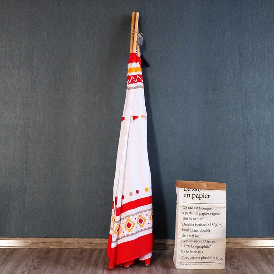 Tente tipi Sunny LED rouge/blanche - 60 LED - piquets en bois certifiés FSC - 120 x 120 x 160 cm