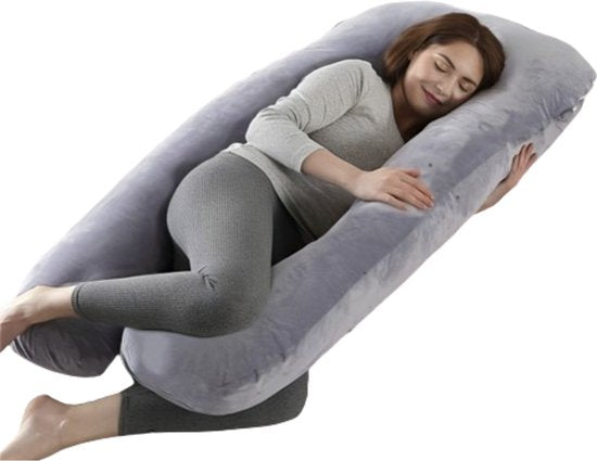 Oreiller de grossesse - XXL en forme de U - Oreiller de corps - Oreiller pour dormir sur le côté - Housse en peluche - Oreiller d'allaitement - 280 cm - Fermeture à glissière - Rheme