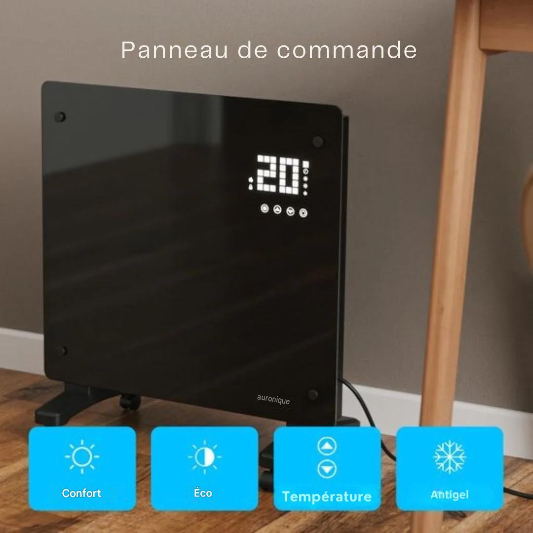 Radiateur électrique Auronic - avec thermostat et télécommande - à panneaux en verre - Radiateur 1000 W - Noir