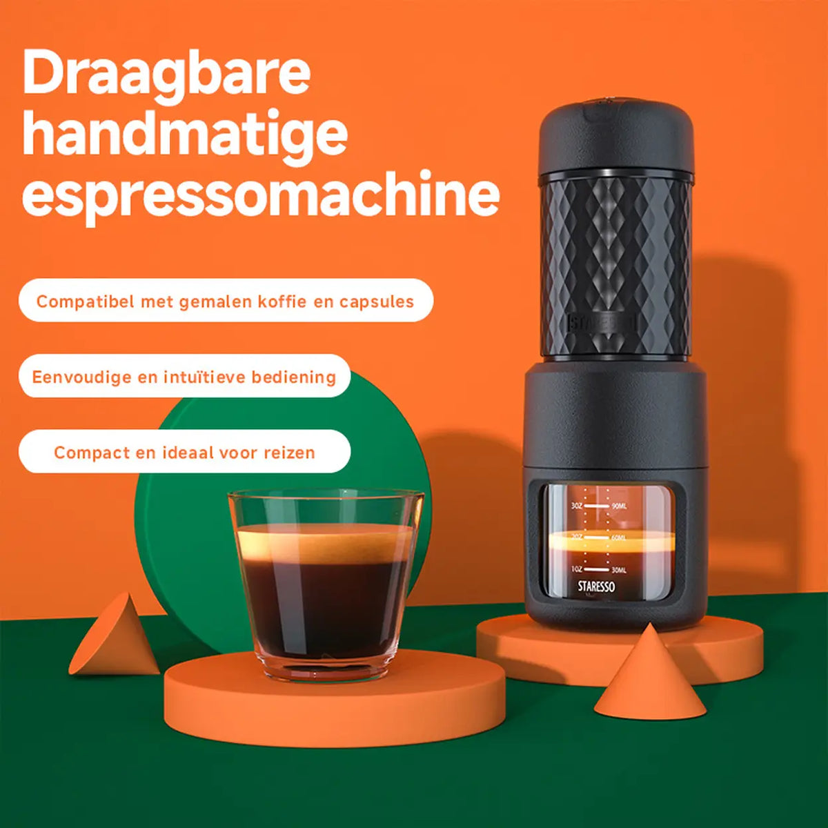 Machine à expresso manuelle portable STARESSO - capsules et café moulu