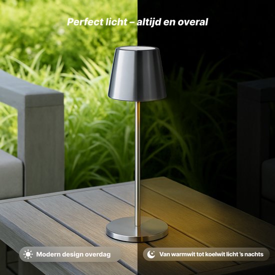 Brilliant Xaana - Lampe de table rechargeable - Intérieur et extérieur - LED 4 W 3 000 K-6 000 K - Variateur à 3 niveaux - IP44 - Argent