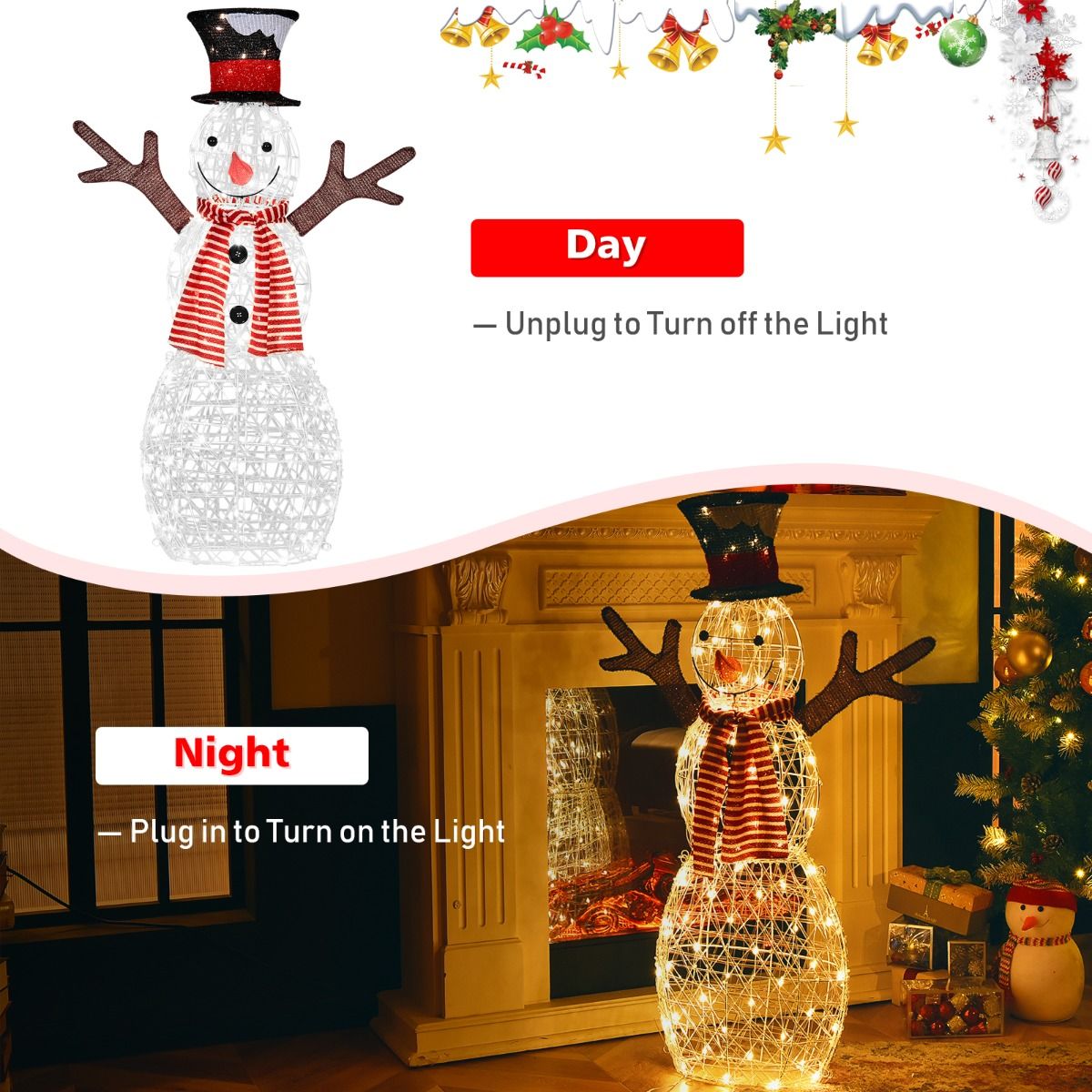 Bonhomme de neige lumineux Coast - 80 LED - Piquets et attaches de câble inclus - 66 x 14 x 110 cm