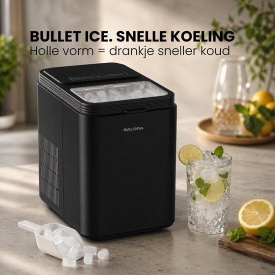 Machine à glaçons Salora ICEMAKER12B - 12 kg par 24 heures - 2 formats de glaçons - Glaçons frais en 6 à 9 minutes - Noir mat