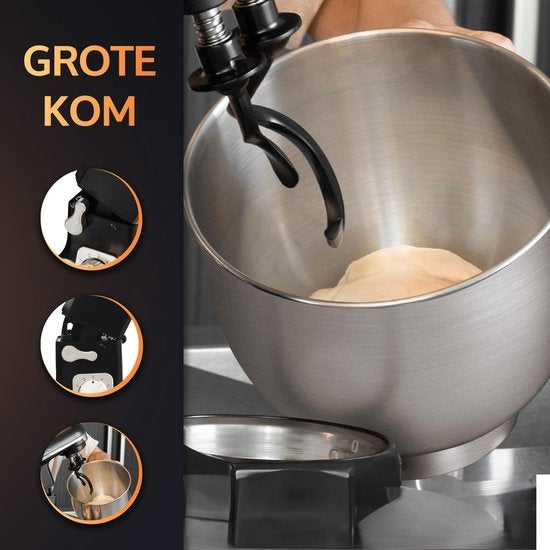 JAP Appliances Mastermix - Robot de cuisine (1000W) - Robot de cuisine avec 6 vitesses et fonction pulse - Mixeur avec bol de 5,7 litres - Séchoir à casseroles inclus - Noir mat