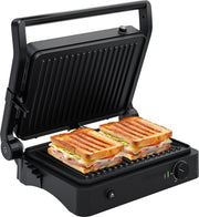 Appareil à griller KitchenBrothers - Plaques de gril amovibles - Gril à panini - 3 réglages de hauteur - Fer à toasti - 2000W - Noir