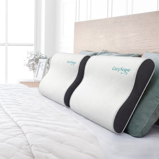Oreiller CozySense® - Oreiller orthopédique - Oreiller ergonomique - Oreiller de sommeil en mousse à mémoire de forme - Taie d'oreiller et sac de transport inclus - Fermeté - pour les dormeurs sur le côté, le ventre et le dos