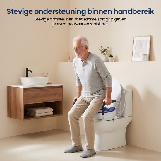Rehausseur de WC Truesafe 10 cm - Taille universelle - Avec accoudoir et couvercle - Siège de WC surélevé - Coussin d'assise ergonomique - Rehausseur pour adultes et seniors