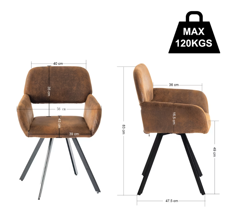 URBAN MEUBLE Chaise de salle à manger California en daim (lot de 2)