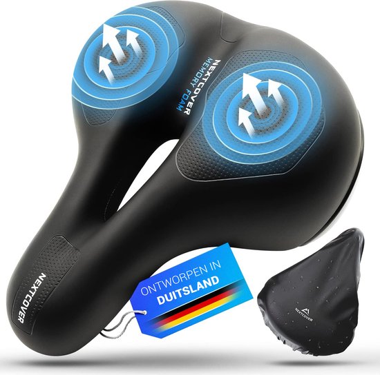 Selle de vélo Nextcover - Airflow - Ergonomique - Mousse à mémoire de forme - Noir