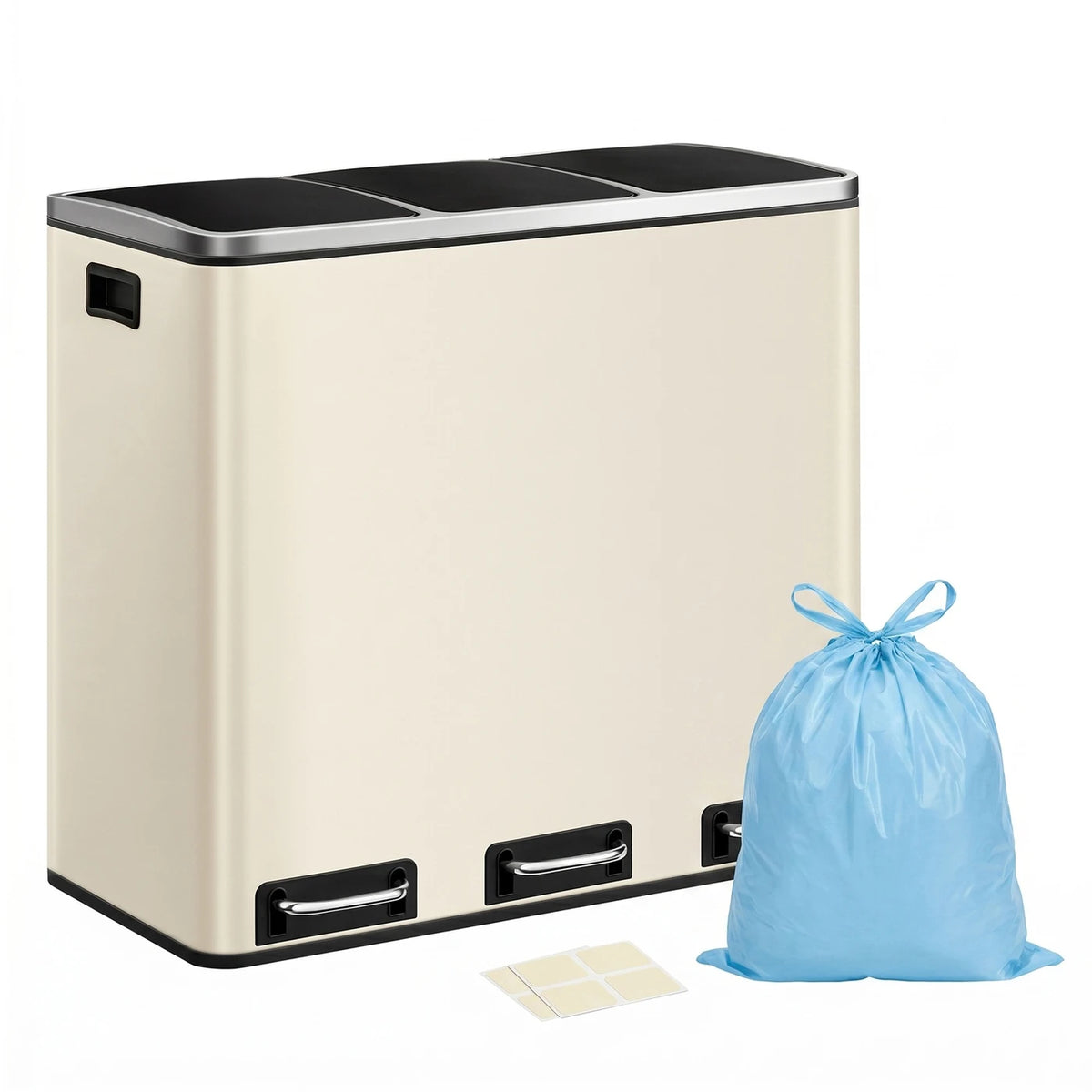 Poubelle Ochama Recycling - 3 x 18 L - À pédale - Acier inoxydable - 61 x 35,2 x 56,4 cm - Beige