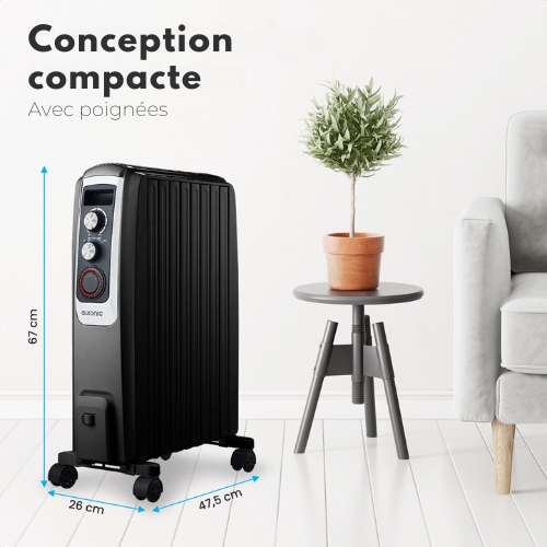 Radiateur à huile - Auronic - 3 niveaux - 2000W - Noir