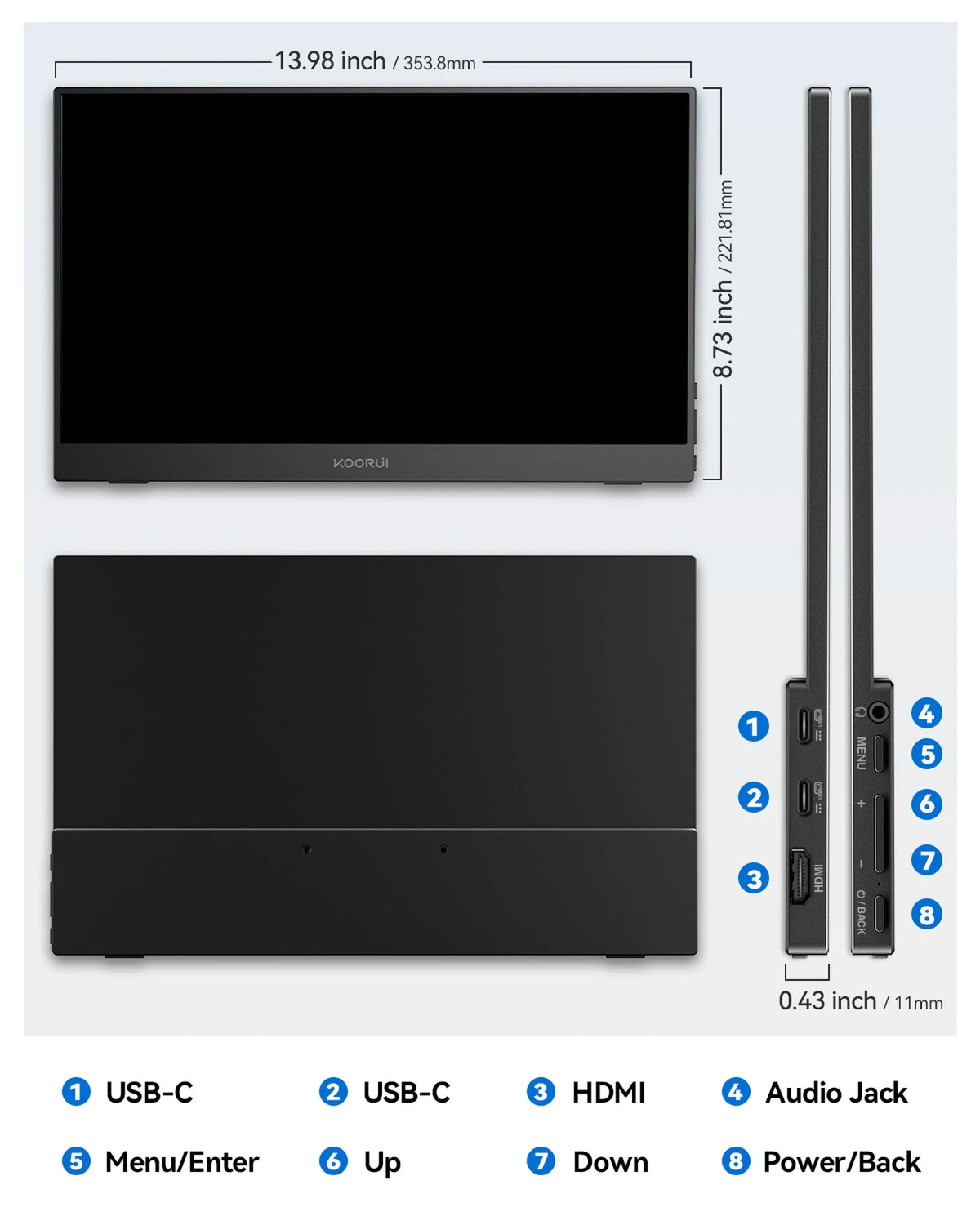 KOORUI E1511A Écran portable - 15,6 pouces - IPS FHD - 60 Hz - Noir