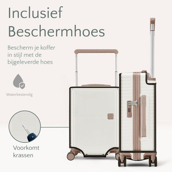 Skycases City Walker - Grande valise de voyage 94L - Légère et résistante - Roues pivotantes à 360° - Verrouillage TSA d'origine - Housse de protection et pochette humide incluses - 76 x 52 x 29 cm - Beige