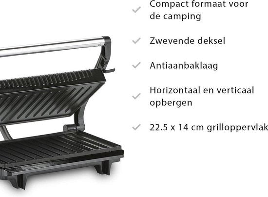 Grill de table Tristar - GR-2846 - 700 W - Appareil à croque-monsieur - Surface de cuisson 22,5 x 14 cm - Aluminium
