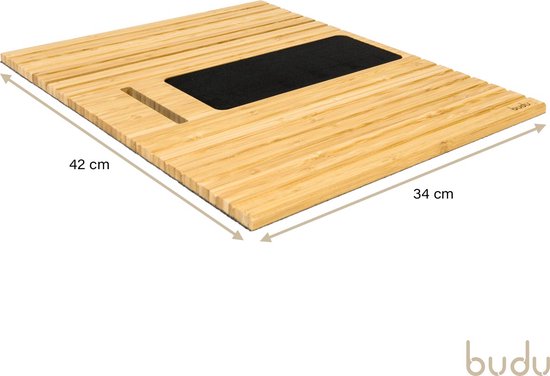 Budu Plateau d'accoudoir pour canapé - Flexible - Organisateur d'accoudoir - Bois de bambou - Antidérapant - Porte-téléphone