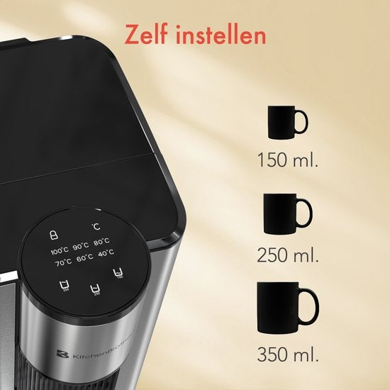 Distributeur d'eau chaude -KitchenBrothers -Ebullition Rapide - 40-100°C - 150/250/300 ml - 2.5L - acier inoxydable