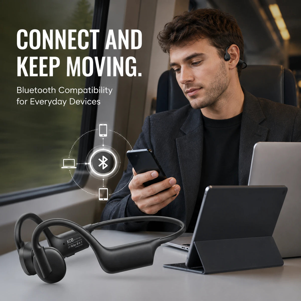 Écouteurs à conduction osseuse Verbex K08 - Bluetooth - Ouïes ouvertes - Noir - Sport - Appels mains libres