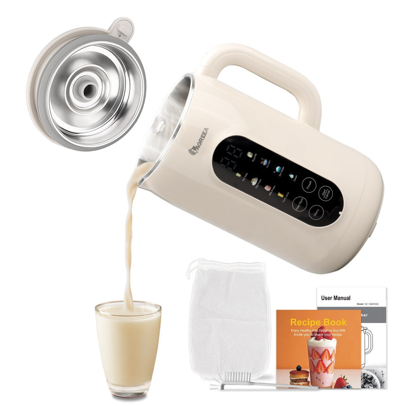 Machine à lait de noix IAGREEA 10-en-1 avec couvercle en acier inoxydable - Matériau sans BPA, idéal pour préparer du lait d'amande maison