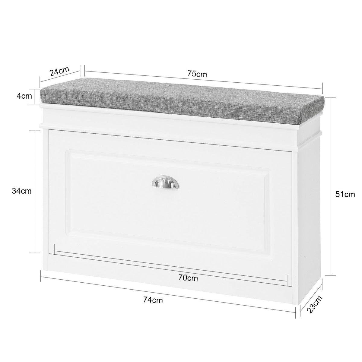 Meuble à chaussures - SoBuy - Avec siège rembourré - Max. 150 kg - 75 x 24 x 51 cm - Blanc/gris
