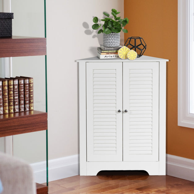 Armoire d'angle Coast - Porte à lamelles - Etagère réglable - MDF - 63 x 32 x 81,5 cm - Blanc