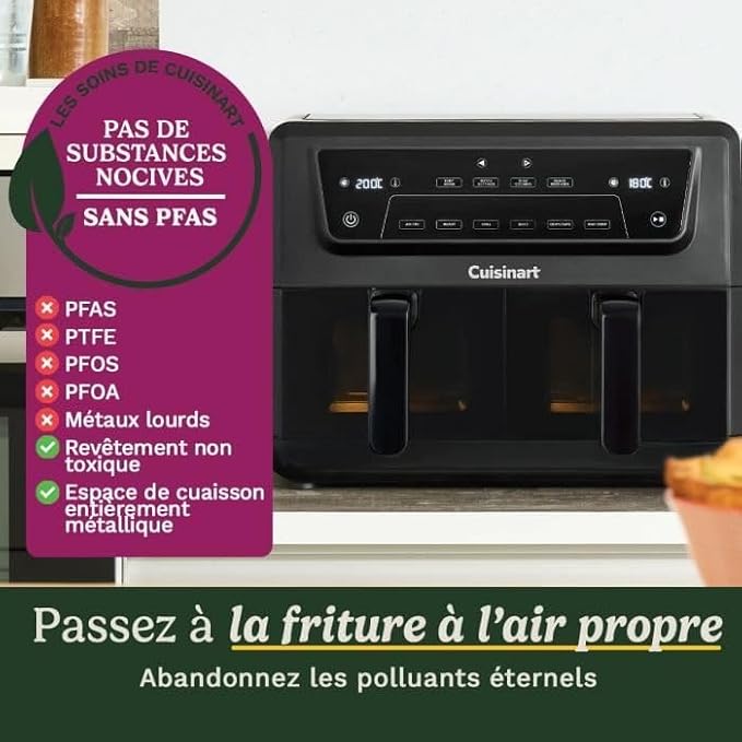 Friteuse à air chaud Cuisinart XXL 10,4 L – Double bac 2 x 5,2 L – 2 400 W – Sans PFAS