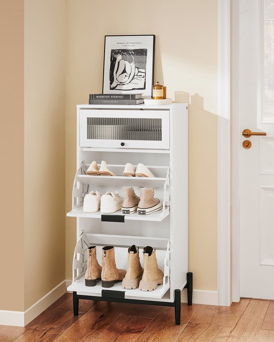SoBuy FSB95-W Buffet - Meuble de cuisine blanc avec roulettes et étagères