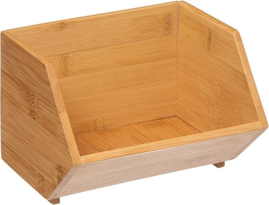 Panier de rangement empilable 5Five à 1 compartiment - L 18 x l 15,5 x H 12 cm - bois de bambou - marron clair