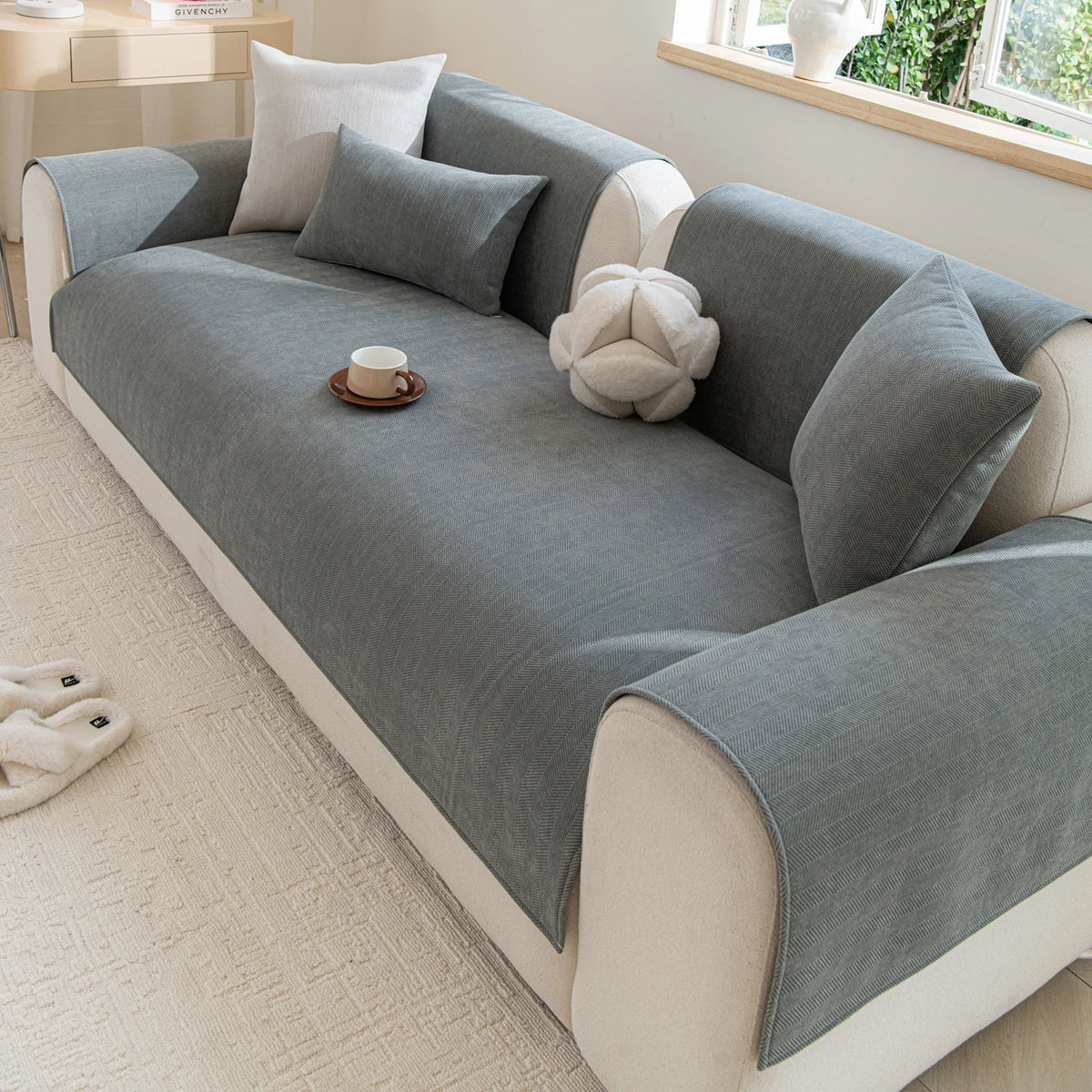 Housse de canapé Ochama pour assise - 70 x 120 cm - Polyester - Antidérapante - Gris