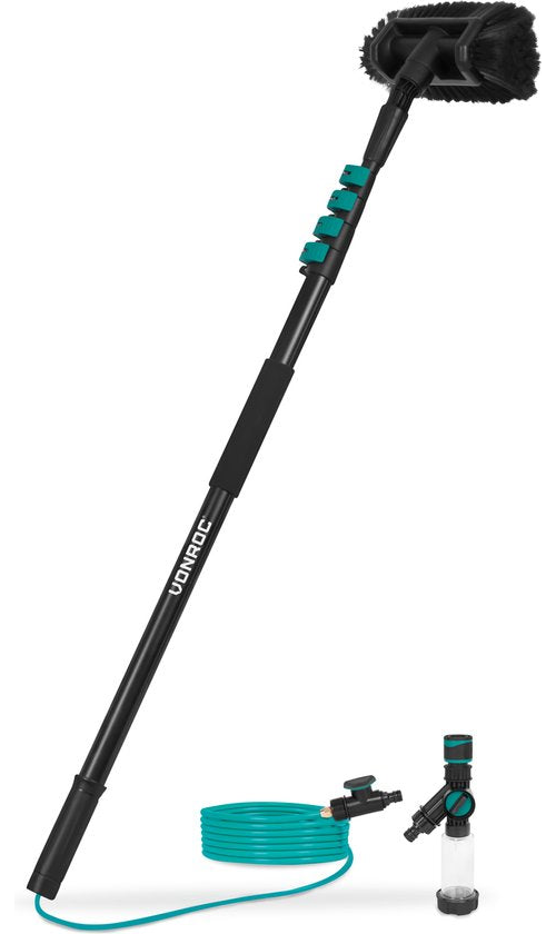Brosse à laver télescopique - VONROC - 4.60m - Tête de brosse, tuyau d'eau et distributeur de savon inclus
