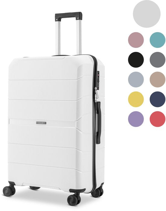 SKYCASES Urban Adventurer - Valise de voyage moyenne - Verrouillage par numéro - 44x27x66cm - 78L - Valise de voyage avec verrouillage de valise - Roues pivotantes - Blanc